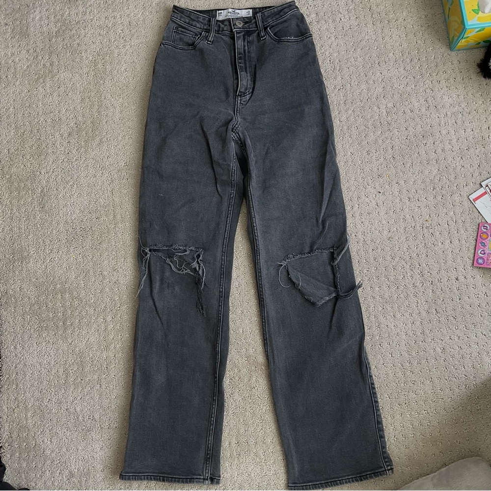 Hollister black ripped straight legged jeans